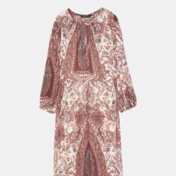 NEW ZARA WOMEN'S FLOWING SIDE SLITS PRINTED MIDI DRESS - Picture 7 of 9